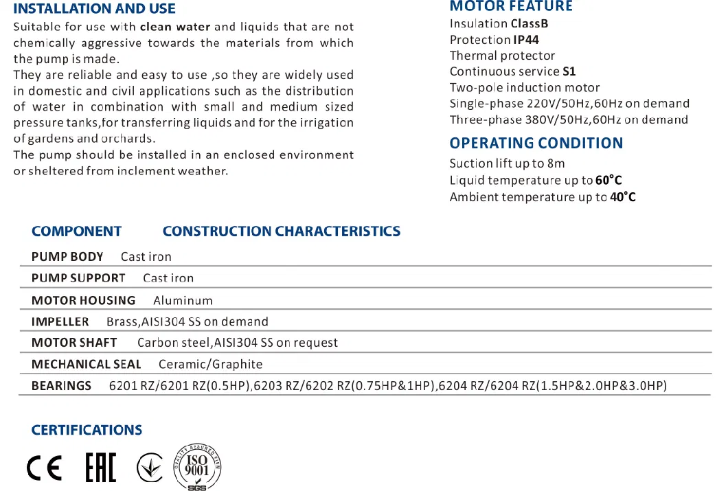 Werto Cp-158 Wholesale High Flow High Quality High Pressure Home Appliance Centrifugal Water Pump